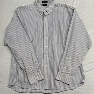 Chaps Men's Striped Dress Shirt in White and Blue